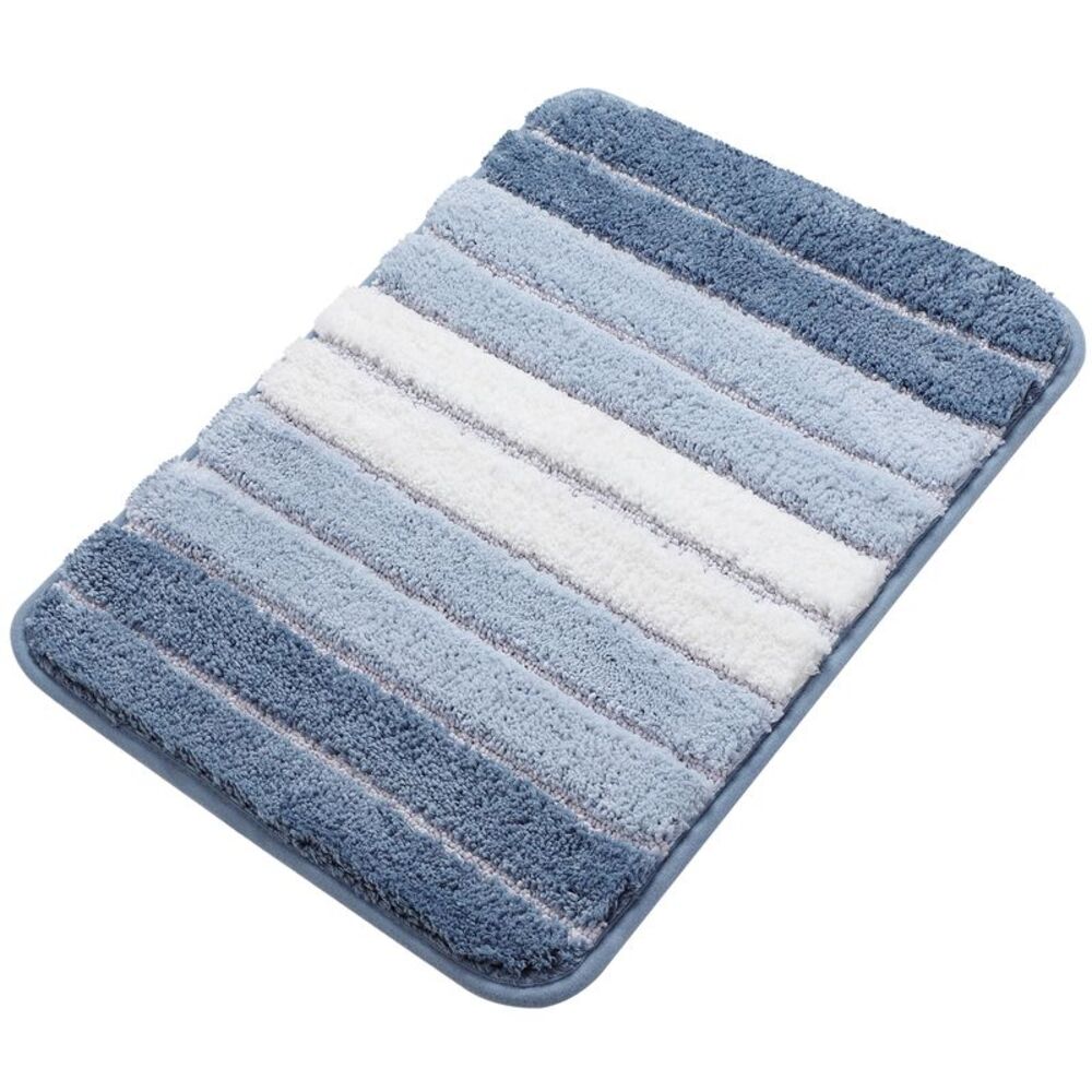 Striped Bathroom Rugs Shaggy Thick and Absorbent Bath Mat 16" x 24" Blue